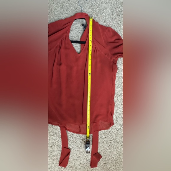 Express Sheer Tie-Neck Blouse Rust Orange | Long Sleeve | Size XS - Picture 6 of 7